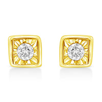 10K Yellow Gold Plated .925 Sterling Silver 1/10 Cttw Miracle-Set Diamond Stud Earrings - Choice of Shapes
