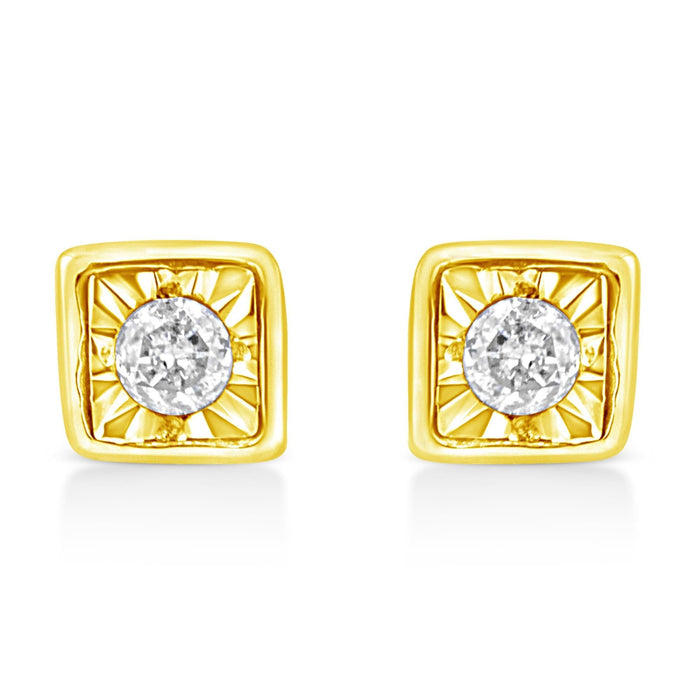 10K Yellow Gold Plated .925 Sterling Silver 1/10 Cttw Miracle-Set Diamond Stud Earrings - Choice of Shapes