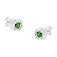 .925 Sterling Silver 1/4 Cttw Round Brilliant-Cut Green Diamond Miracle-Set Stud Earrings (Fancy Color-Enhanced, I1-I2 Clarity)-0