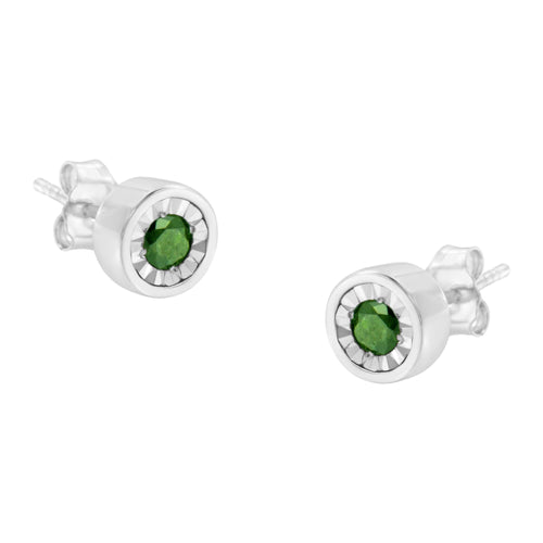 .925 Sterling Silver 1/4 Cttw Round Brilliant-Cut Green Diamond Miracle-Set Stud Earrings (Fancy Color-Enhanced, I1-I2 Clarity)-0
