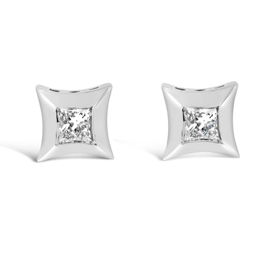 10K White Gold 1/5 Cttw Invisible Set Princess-Cut Diamond Stud Earrings (H-I Color, SI2-I1 Clarity)-0