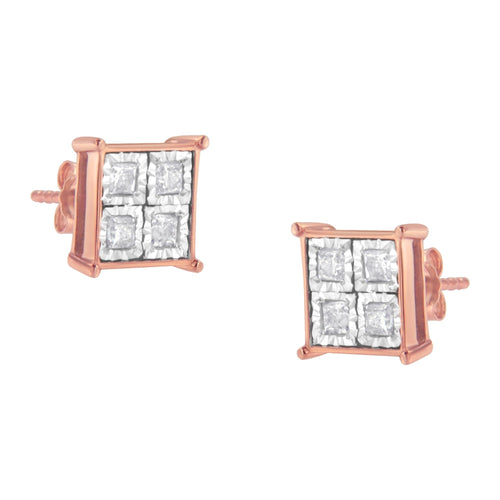 Rose Gold Plated Sterling Silver Diamond Composite Stud Earrings (3/4 cttw, J-K Color, I1-I2 Clarity)-0