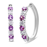 10K White Gold 2.5MM Sapphire Gemstone and 1/2 Cttw Diamond Hoop Earrings (H-I Color, I1-I2 Clarity)-1 thumbnail 2