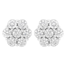 14K White Gold 7 Stone Floral Cluster Round Brilliant Cut Diamond Stud Earrings with Screw Backs(I-J, SI2-I1)-0