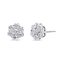 14K White Gold 7 Stone Floral Cluster Round Brilliant Cut Diamond Stud Earrings with Screw Backs(I-J, SI2-I1)-1