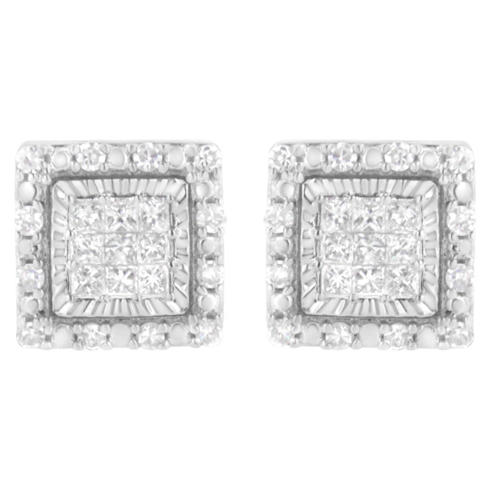 10K White Gold 1/2 cttw Invisible Set Princess-Cut Diamond Square Stud Earring (I-J Color, I1-I2 Clarity)