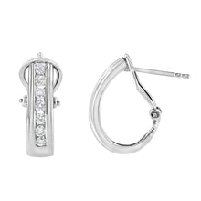 .925 Sterling Silver Channel Set 1/2 Cttw Lab Grown Round Diamond Omega Back Huggy Hoop Earrings (F-G Color, SI1-SI2 Clarity)-0