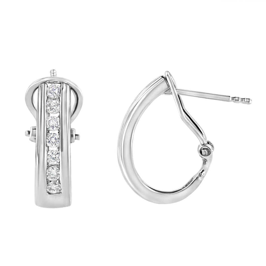 .925 Sterling Silver Channel Set 1/2 Cttw Lab Grown Round Diamond Omega Back Huggy Hoop Earrings (F-G Color, SI1-SI2 Clarity)-0
