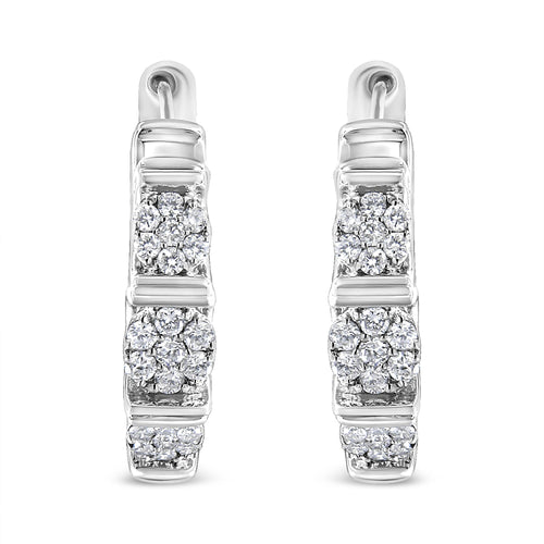 .925 Sterling Silver 1/2 Cttw Lab Grown Round Diamond Floral Cluster Hoop Earrings (F-G Color, SI1-SI2 Clarity)-0