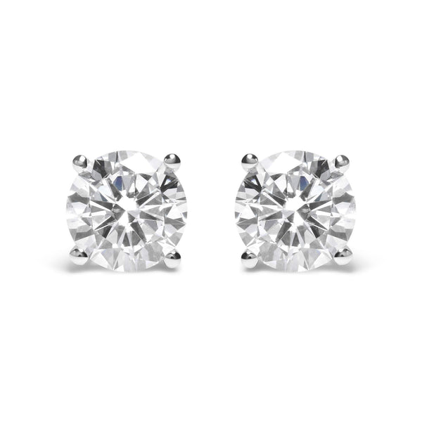 14K White Gold Round Brilliant-Cut Lab Grown Diamond Classic 4-Prong Stud Earrings with Screw Backs (G-H Color. VS1-VS2 Clarity)