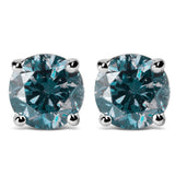 14K Gold Blue Lab Grown Diamond Stud Earrings with Screw Backs-2 thumbnail 3