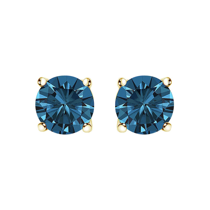 14K Gold Blue Lab Grown Diamond Stud Earrings with Screw Backs