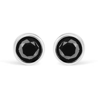 .925 Sterling Silver Round Brilliant-Cut Black Diamond Bezel-Set Stud Earrings with Screw Backs (Fancy Color-Enhanced, I2-I3 Clarity)
