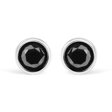 .925 Sterling Silver Round Brilliant-Cut Black Diamond Bezel-Set Stud Earrings with Screw Backs (Fancy Color-Enhanced, I2-I3 Clarity)-3