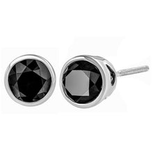 14K White Gold Round Brilliant-Cut Black Diamond Bezel-Set Stud Earrings with Screw Backs (Fancy Color-Enhanced, I2-I3 Clarity)-0