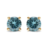 14K Gold 1/2 Cttw Aqua Blue Diamond Screw-Back 4-Prong Classic Stud Earrings (Color Treated, I2-I3)