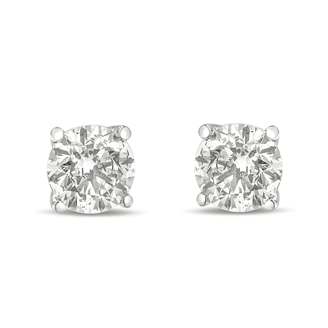 14K Gold 1.0 Carat Round Brilliant Cut Lab Grown White Diamond 4-Prong Classic Solitaire Stud Earrings-0