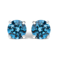 14K Gold Blue Lab Grown Diamond Stud Earrings with Screw Backs