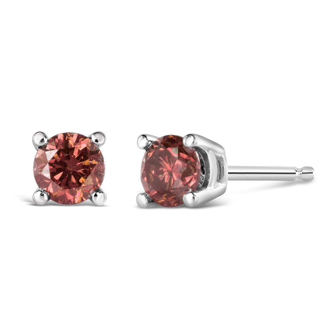 14K White Gold 1.0 Cttw Round Brilliant Cut Lab Grown Pink Diamond 4-Prong Classic Solitaire Earrings (Pink Color, VVS2-VS1 Clarity)-0