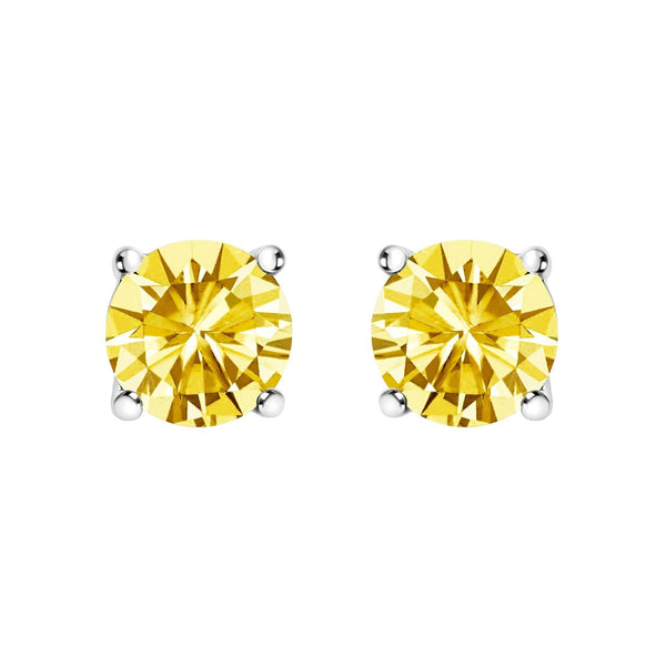14K Gold Lab Grown Yellow Diamond Solitaire Stud Earrings