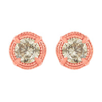 .925 Sterling Silver Round Brilliant Cut Diamond Solitaire Milgrain Stud Earrings