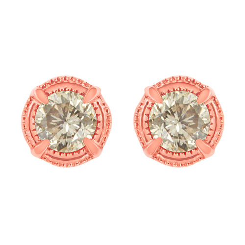 .925 Sterling Silver Round Brilliant Cut Diamond Solitaire Milgrain Stud Earrings-0