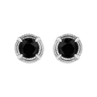 .925 Sterling Silver Treated Colored Diamond Modern 4-Prong Solitaire Milgrain Stud Earrings