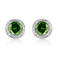 .925 Sterling Silver Treated Colored Diamond Modern 4-Prong Solitaire Milgrain Stud Earrings
