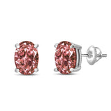 14K White Gold Lab Grown Pink Oval 4 Prong Set Classic Diamond Solitaire Stud Earrings (Pink Color, VS2-SI1 Clarity)-0 thumbnail 1