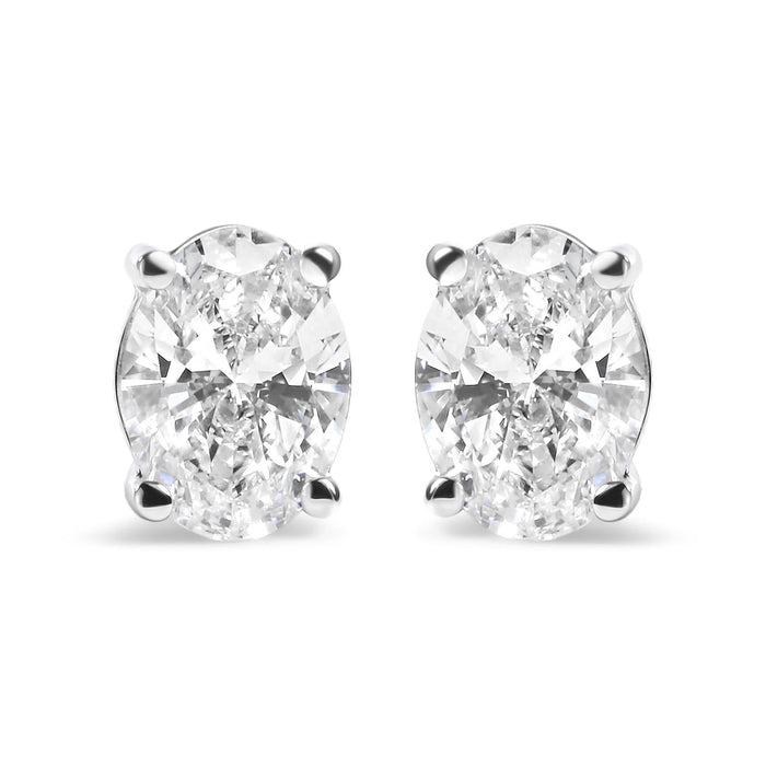 14K White Gold Prong Set Lab Grown Oval Diamond Solitaire Stud Earring (F-G Color, VS1-VS2 Clarity)