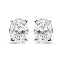 14K White Gold Prong Set Lab Grown Oval Diamond Solitaire Stud Earring (F-G Color, VS1-VS2 Clarity)