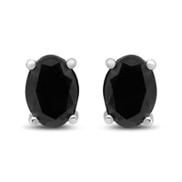 .925 Sterling Silver Prong Set Treated Black Oval Diamond Stud Earring (Black Color, I2-I3 Clarity)