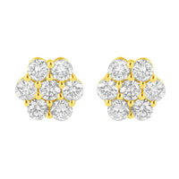 14K Yellow Gold 1.0 Cttw Diamond Flower Earring (J-K Color, I1-I2 Clarity)