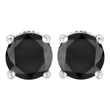 .925 Sterling Silver Round Brilliant-Cut Black Diamond Classic 4-Prong Stud Earrings with Screw Backs (Fancy Color-Enhanced, I2-I3 Clarity)-2