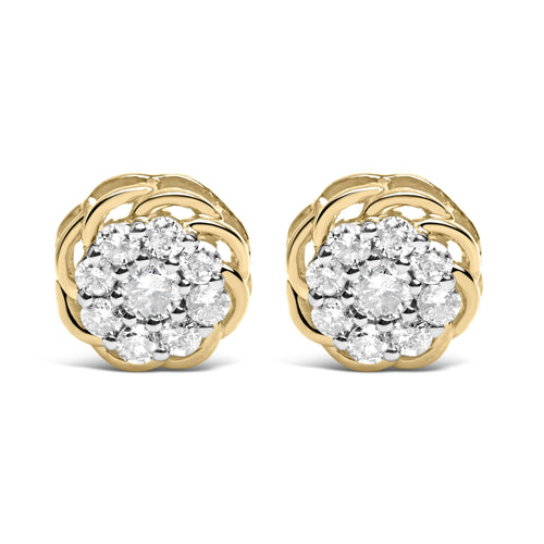 10K Yellow Gold Plated .925 Sterling Silver 1/2 Cttw Diamond Cluster Stud Earrings (J-K Color, I2-I3 Clarity)-0