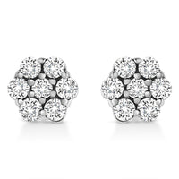 14K White Gold 1/2 Cttw Prong Set Round-Cut Diamond Flower Stud Earring (H-I Color, I1-I2 Clarity)