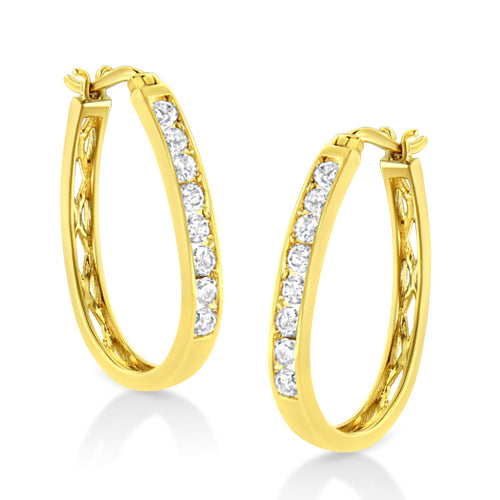 14k Yellow Gold Plated .925 Sterling Silver 1.0 Cttw Channel Set Brilliant Round Cut Diamond Hoop Earrings (J-K Color, I2-I3 Clarity)-0