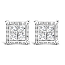 14K White Gold 2.00 Cttw Invisible Set Princess-Cut Lab Grown Diamond Wavy Quad Stud Earrings-0