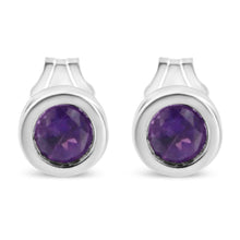 .925 Sterling Silver Bezel Set 3.5mm Created Gemstone Solitaire Stud Earrings-0