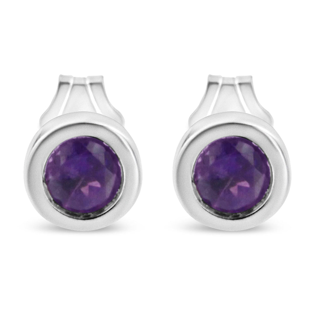 .925 Sterling Silver Bezel Set 3.5mm Created Gemstone Solitaire Stud Earrings-0