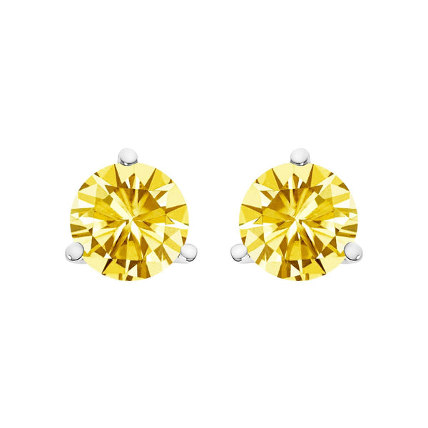 14K Gold 3-Prong Martini Set Yellow Lab Grown Diamond Solitaire Stud Earrings