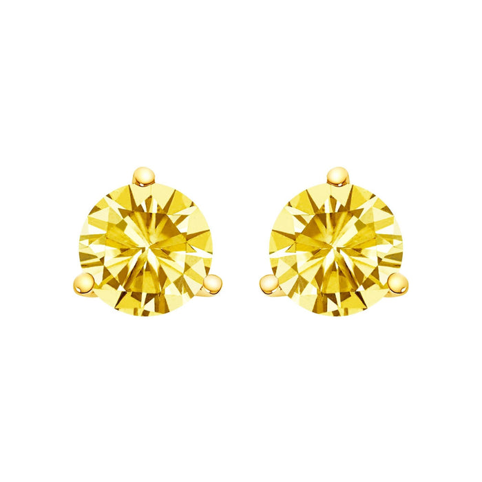 14K Gold 3-Prong Martini Set Yellow Lab Grown Diamond Solitaire Stud Earrings