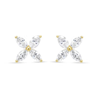 14K Gold Marquise Diamond 8 Stone Floral Leaf Stud Earrings (I-J Color, SI2-I1 Clarity)
