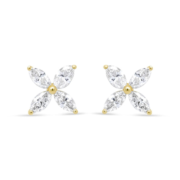 14K Gold Marquise Diamond 8 Stone Floral Leaf Stud Earrings (I-J Color, SI2-I1 Clarity)