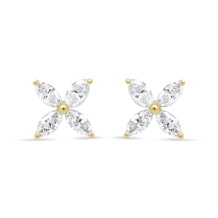 14K Gold Marquise Diamond 8 Stone Floral Leaf Stud Earrings (I-J Color, SI2-I1 Clarity)