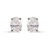 14K White Gold Prong Set Lab Grown Oval Diamond Solitaire Stud Earring (F-G Color, VS1-VS2 Clarity)