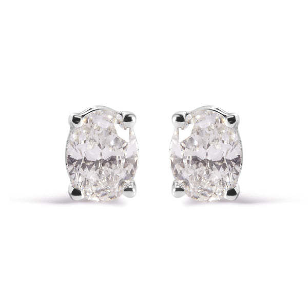 14K White Gold Prong Set Lab Grown Oval Diamond Solitaire Stud Earring (F-G Color, VS1-VS2 Clarity)