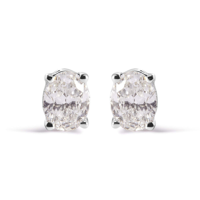 14K White Gold Prong Set Lab Grown Oval Diamond Solitaire Stud Earring (F-G Color, VS1-VS2 Clarity)