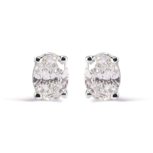 14K White Gold Prong Set Lab Grown Oval Diamond Solitaire Stud Earring (F-G Color, VS1-VS2 Clarity)-1