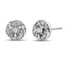 .925 Sterling Silver 1/4 Cttw Round Diamond Spiral Halo Cluster Stud Earrings (I-J Color, I2-I3 Clarity)-0